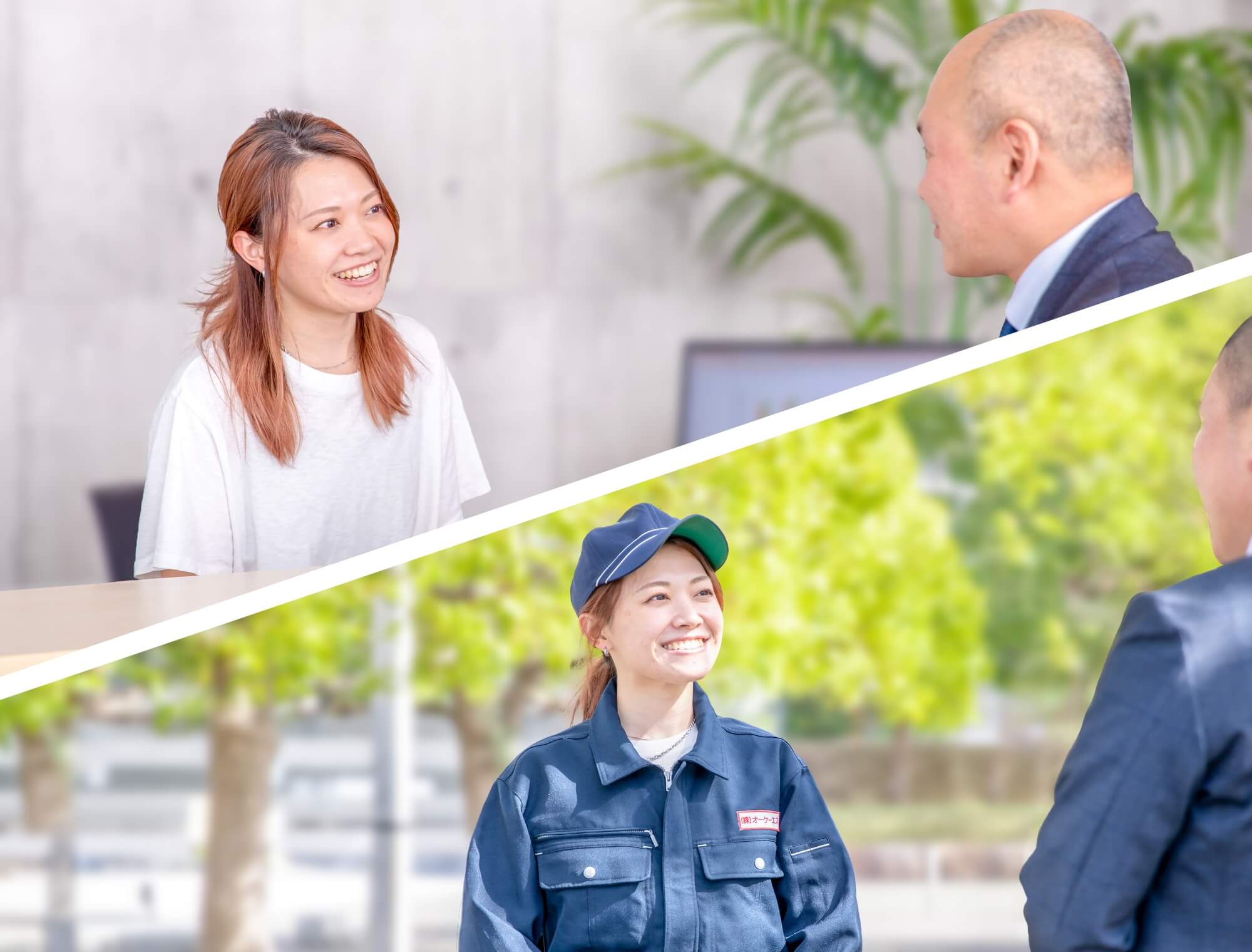 笑顔で会話する社員