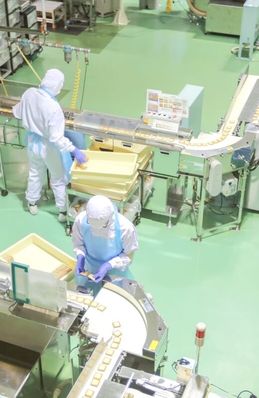 食品工場で働く人々